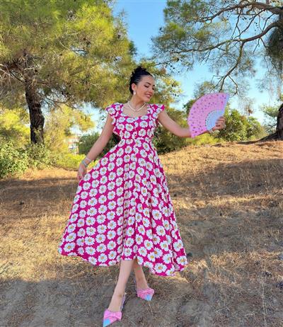PEMBE PAPATYALI VİSKON ELBİSE