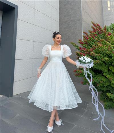 BEYAZ SİMLİ TÜLLÜ ABİYE ELBİSE