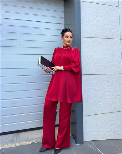 BORDO SATEN ABİYE TAKIM