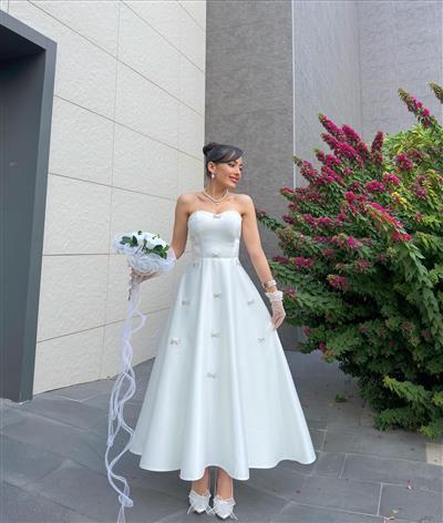 BEYAZ SATEN TAŞLI TASARIM ABİYE