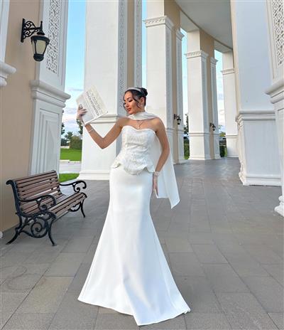 BEYAZ TAŞ BONCUKLU KORSELİ TASARIM ABİYE