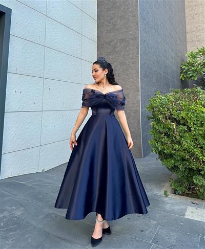 LACİVERT SATEN BALEROLU TASARIM ABİYE